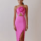 Robe de soirée fendue à lacets et dos nu, motif floral, ornement féminin