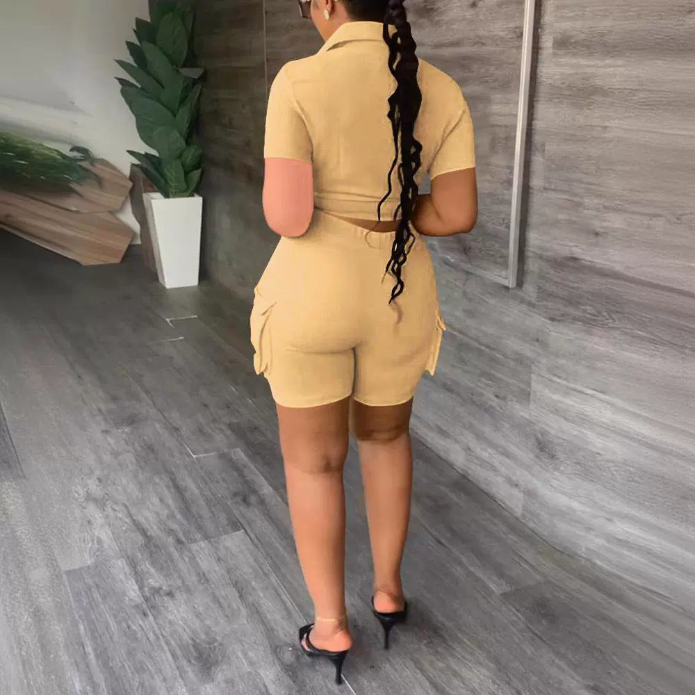 Ensemble deux pièces pour femme, chemise à manches courtes, style urbain