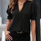 V-neck Graceful Puff Sleeve Solid Color Shirt