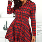 Fashionable Elegant Plaid Long Sleeve Lapel Single Breasted Shirt Irregular Dress