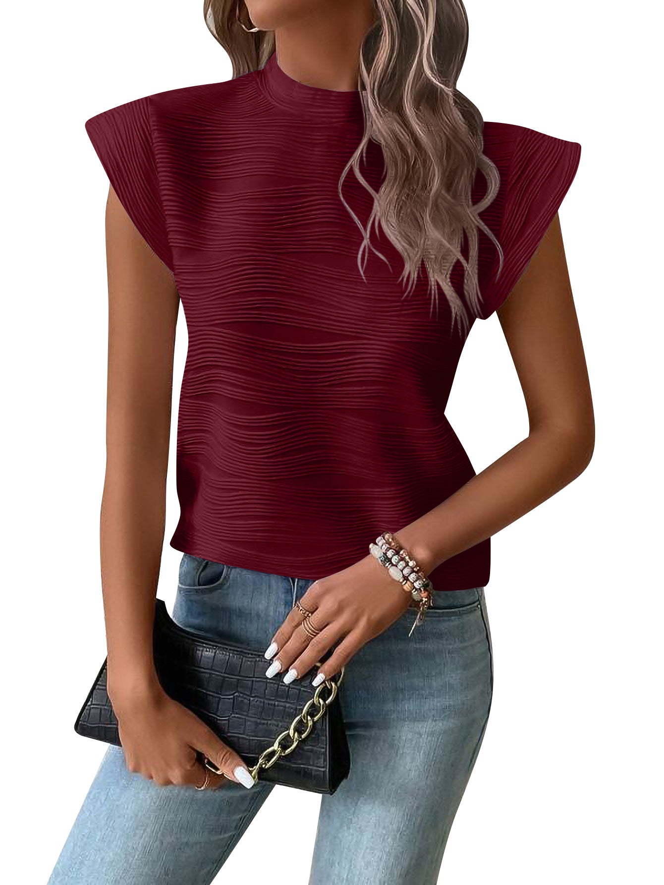 Multi-Color Women's Round Neck Shoulder Sleeve T-Shirt