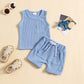 Children's Summer Korean Style Sleeveless Vest Waffle Solid Color Suit