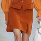 Fashionable Retro Long-sleeved Chiffon Orange Velvet Shirt And Skirt Set