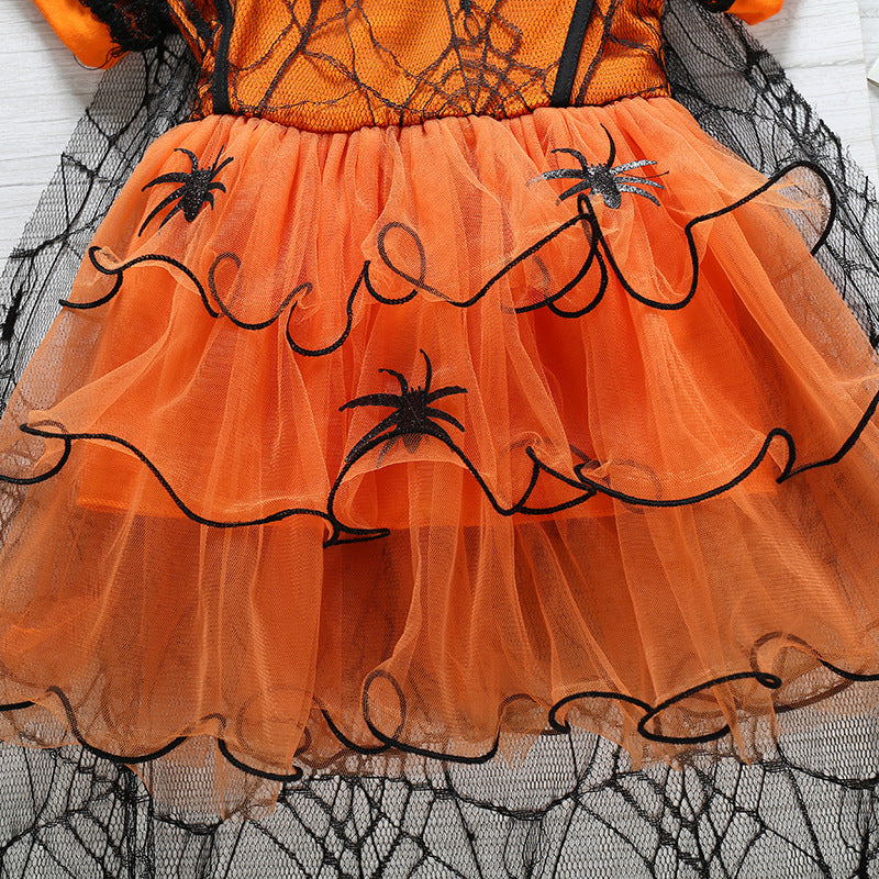 Girls Spider Cloak Mesh Cute Dress
