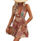 Printed Halter Lace-up Vacation Beach Sling Dress