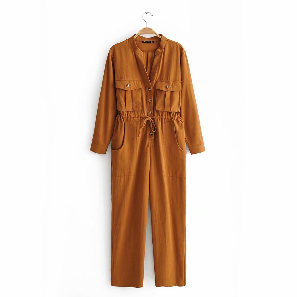 Two-color overalls long sleeve jumpsuit