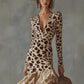 Women's V-neck Digital Print Stone Texture Spliced Mesh Dress