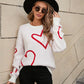 Female With Hearts Valentine's Day Pullover Big Peach Heart Contrast Color Sweater