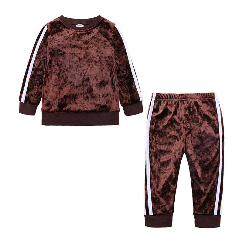 Children's Autumn Fashion Style Gold Diamond Velvet 2-piece Set