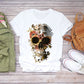 T-shirt personnalisé pour femme avec imprimé tête de mort, papillon et plante