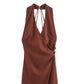 Summer Linen Blended Gold Inlaid Halter Dress