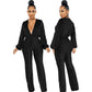 Women's Velvet Solid Color Long Sleeve V-neck Jumpsuit