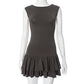 Contrast Color Round Neck Sleeveless Lace Fashion Short Dress Women