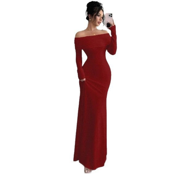 Women's Off-shoulder Fashion Slim Temperament Sheath Dress