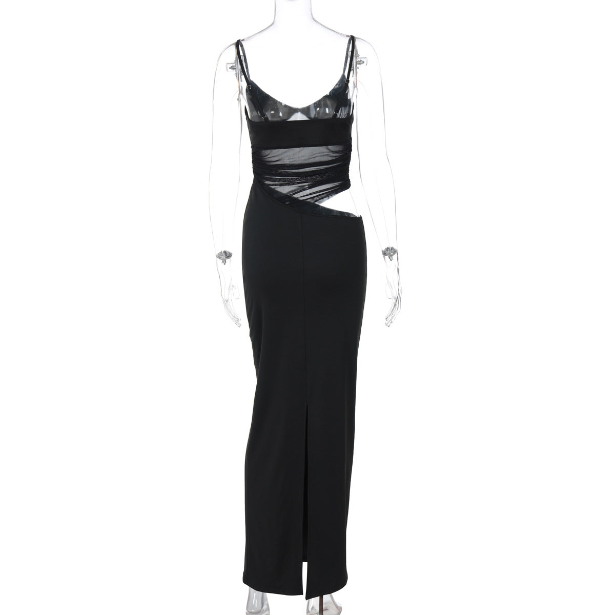 Winter New Fashion Patchwork Slit Mesh See-through Sling Dress