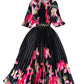 Round Neck Waist Trimming Slimming A- Line Pleated Printed Dress