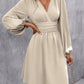 Foreign Trade Amazon Solid Color Chest Wrap V-neck Lantern Sleeve Dress