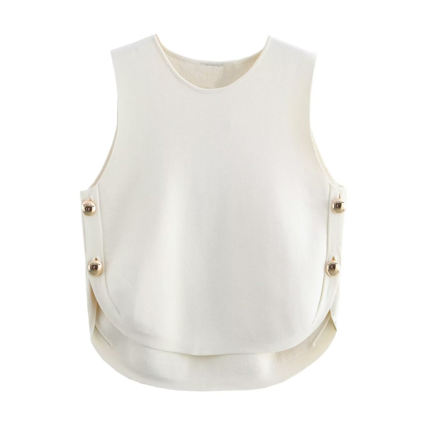 Women's Casual Sleeveless Short Side Button Decoration Knitted Top