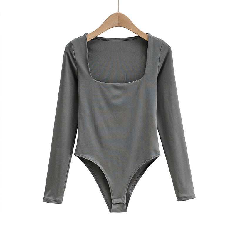 Square Neck Long Sleeve Skinny Slim Bodysuit