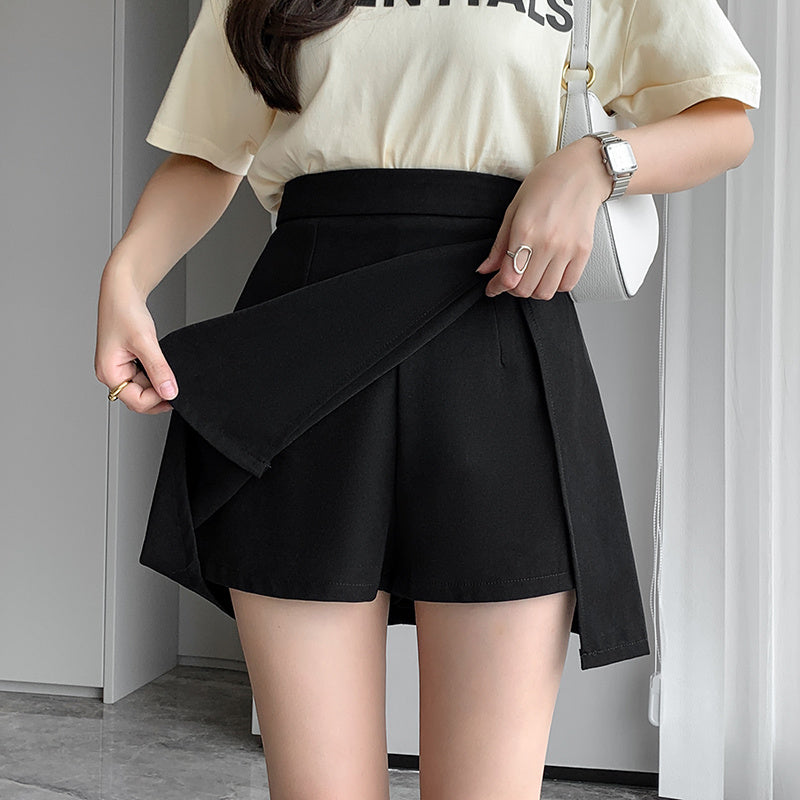 Jupe courte fendue noire pour femme, taille haute, slim