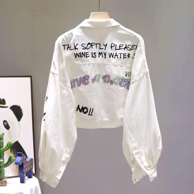 Spring And Autumn New Cartoon Letter Printing Loose Long-sleeved Top