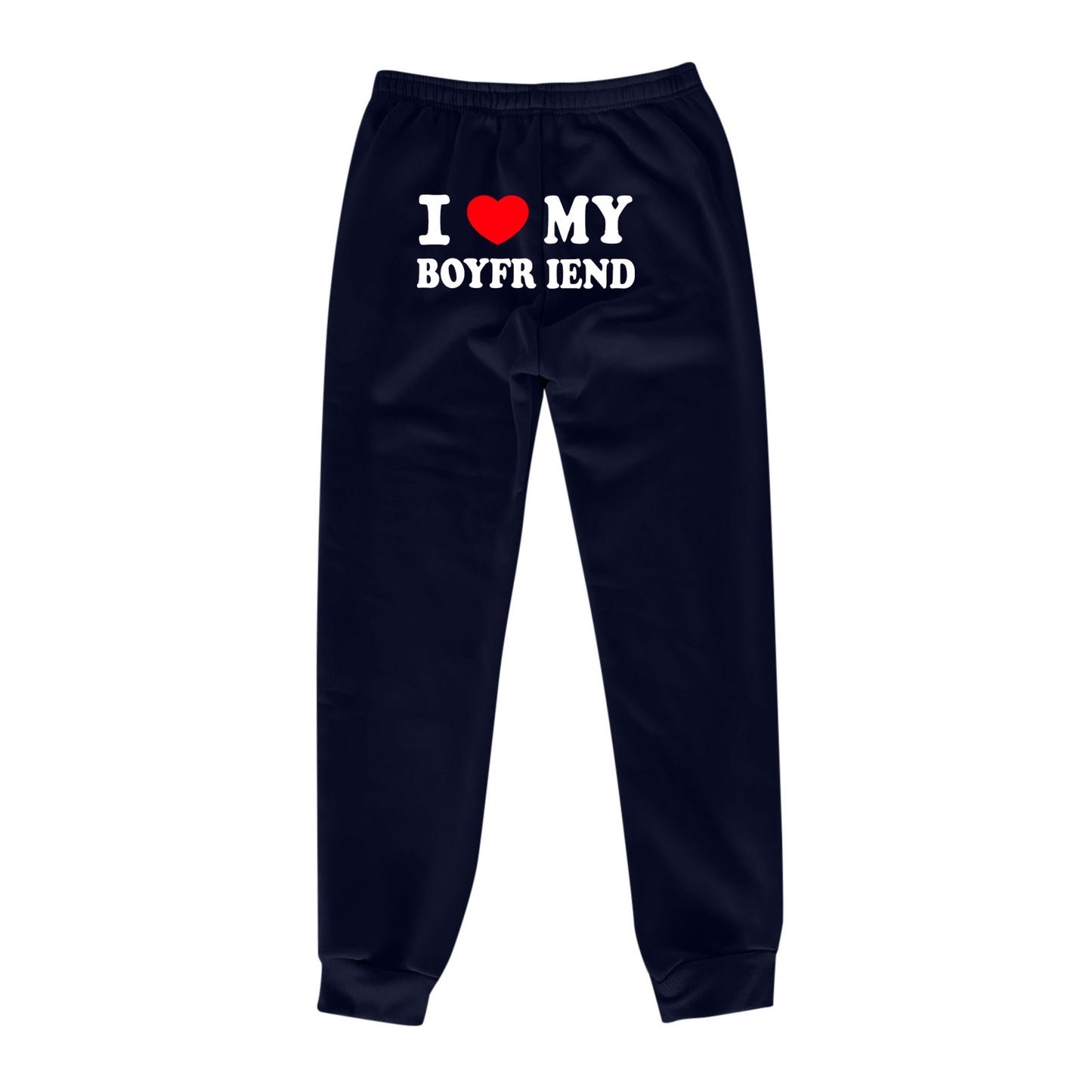 Pantalon imprimé « J'aime mon copain » Pantalon de survêtement décontracté pour homme et femme Pantalon de sport
