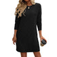 Robe à manches longues et col rond pour femme, couleur unie, rayée, avec poches, coupe droite