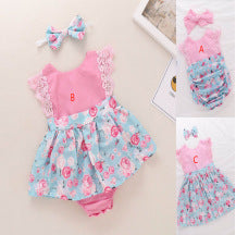 Children's Clothing Infant Lace Fly Sleeve Print Romper Dress