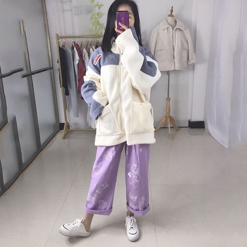 Loose stand-collar student cardigan jacket