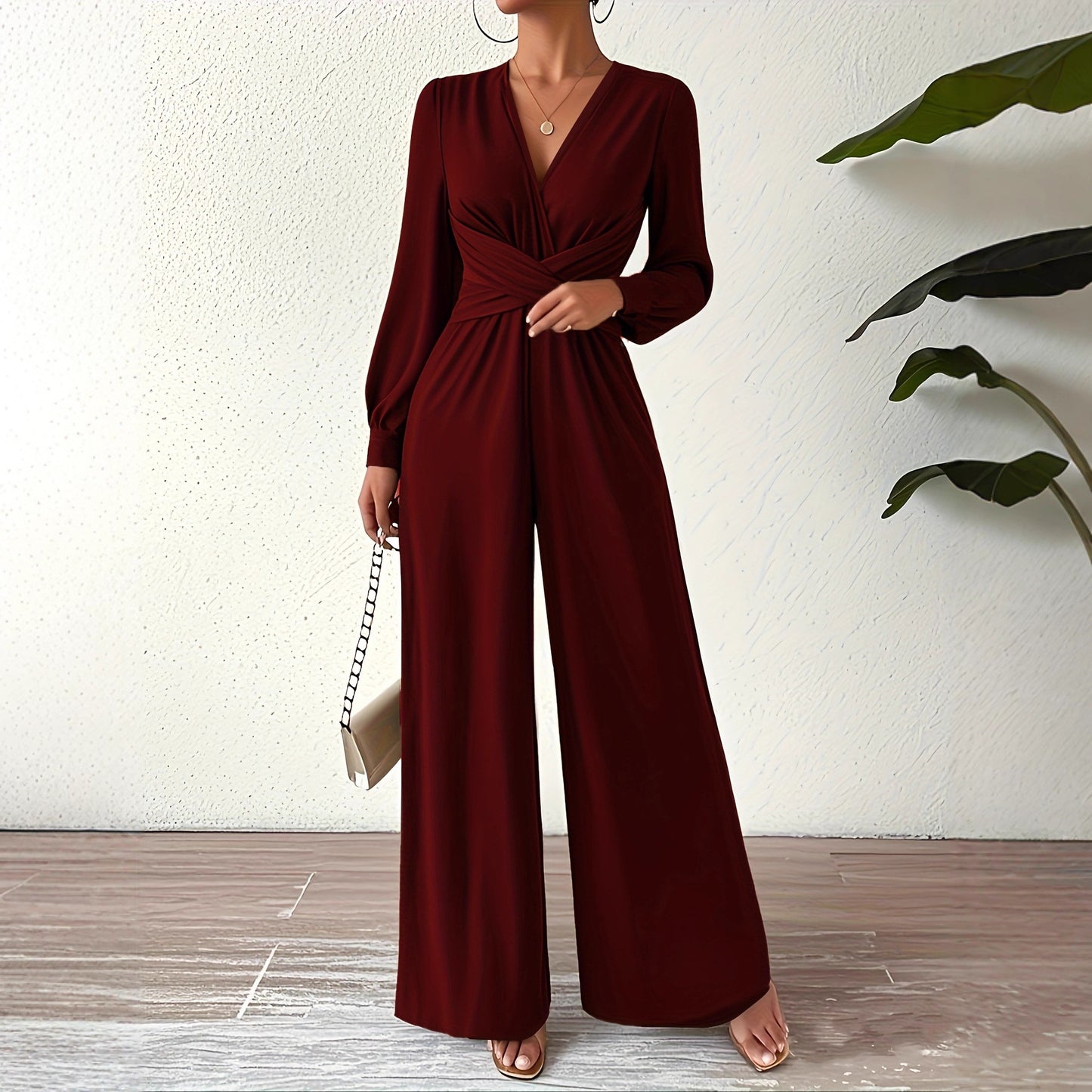 Women's  Elegant V Neck Cross Tie Waist Jumpsuit