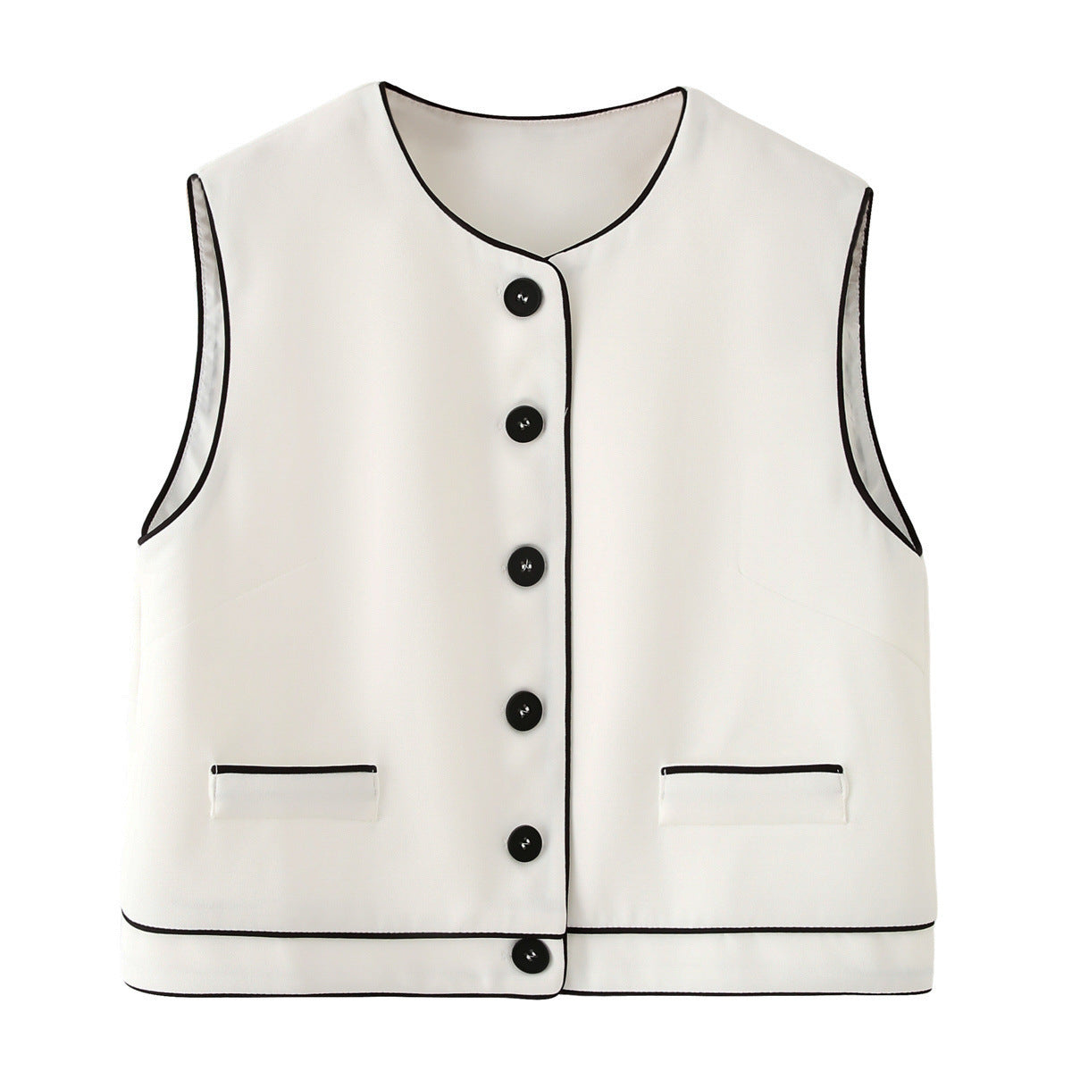 Women's Black And White Color Matching Vest Casual Suit
