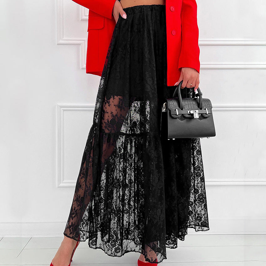 Lace See-through A- Hem Skirt