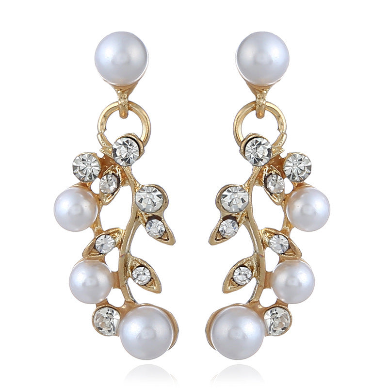 Fashion chain set sweet temperament all-match pearl diamond earrings necklace bride suit