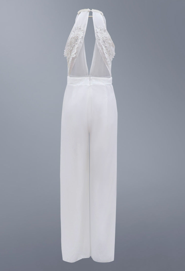 Deep V Halter Jumpsuit Casual Trousers