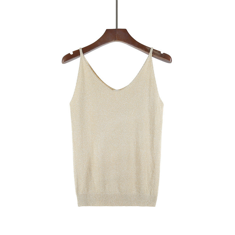 V-neck suspender knitted glitter vest