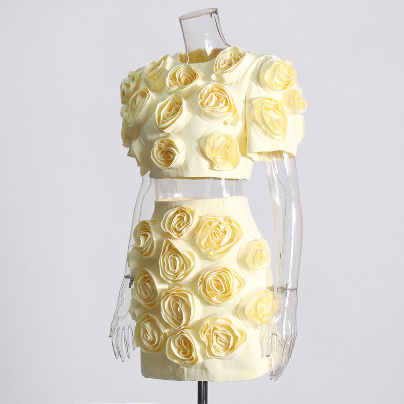 Elegant Style Stitching Three-dimensional Flowers Suit