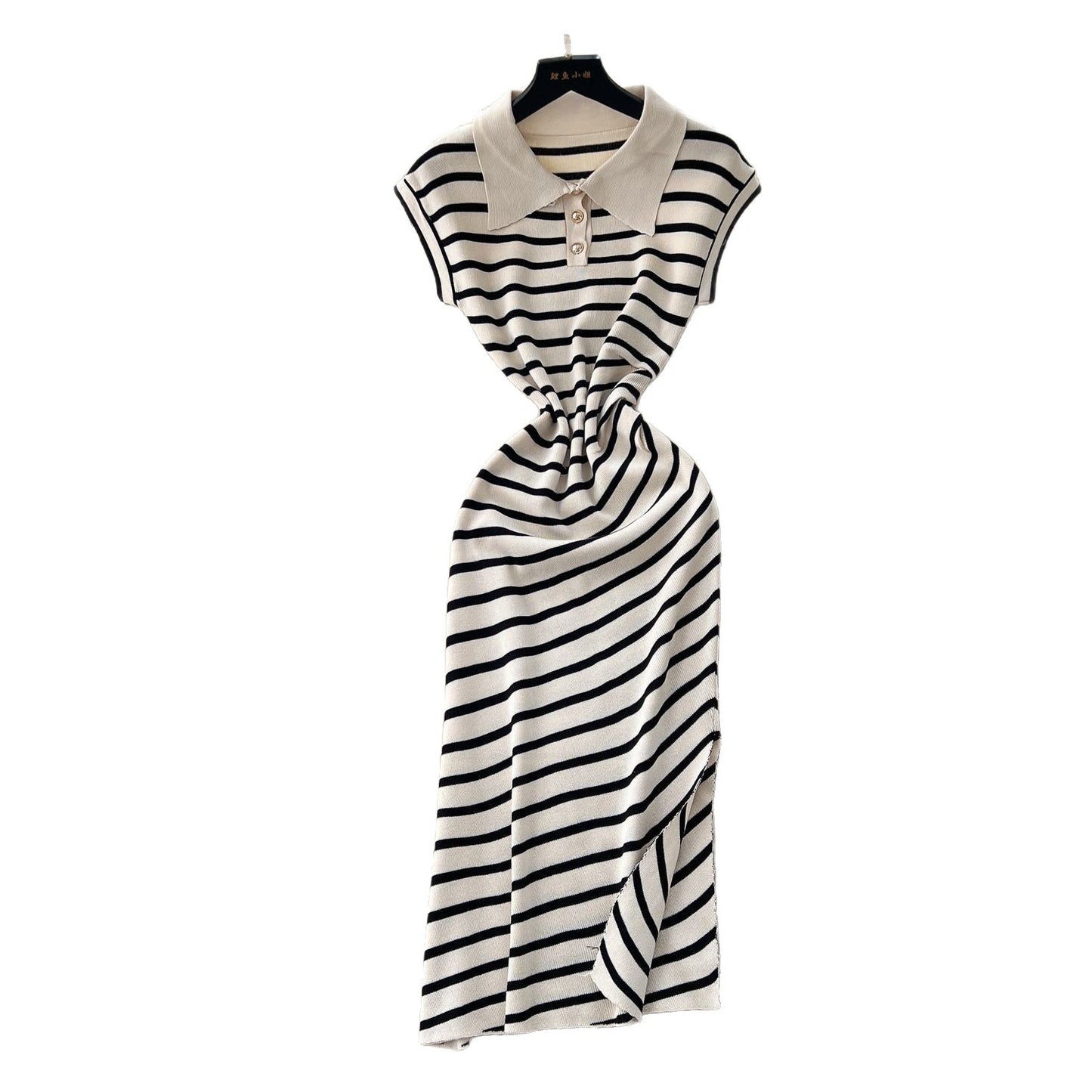 Retro Short-Sleeve Striped Dress For Women