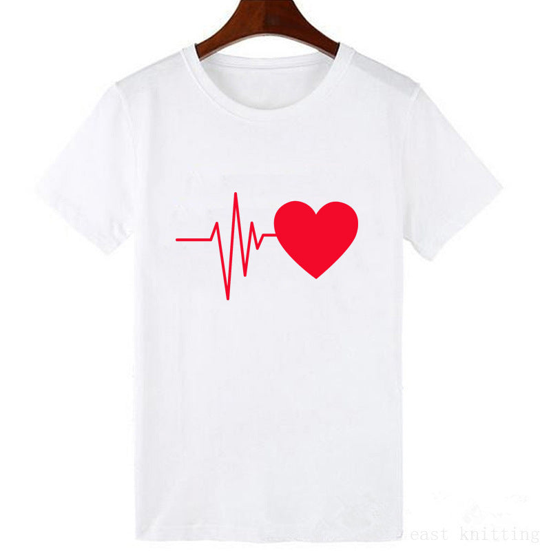 Cute heartbeat short sleeve T-shirt