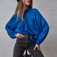 Irregular Stand Collar Stitching Lantern Sleeve Shirt Top
