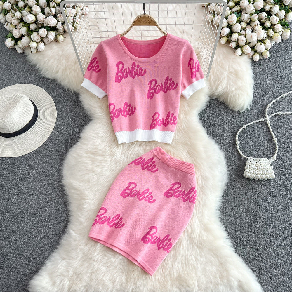 Celebrity Ice Silk Knitted Skirt Small Fragrant Two Piece Set