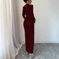 Round-neck Fitted-waist Sheath Dress With A Slit