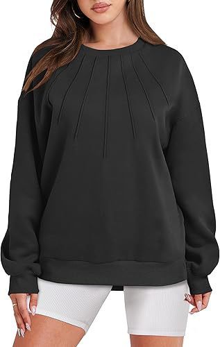 Pull ample et décontracté à col rond et plissé pour femme