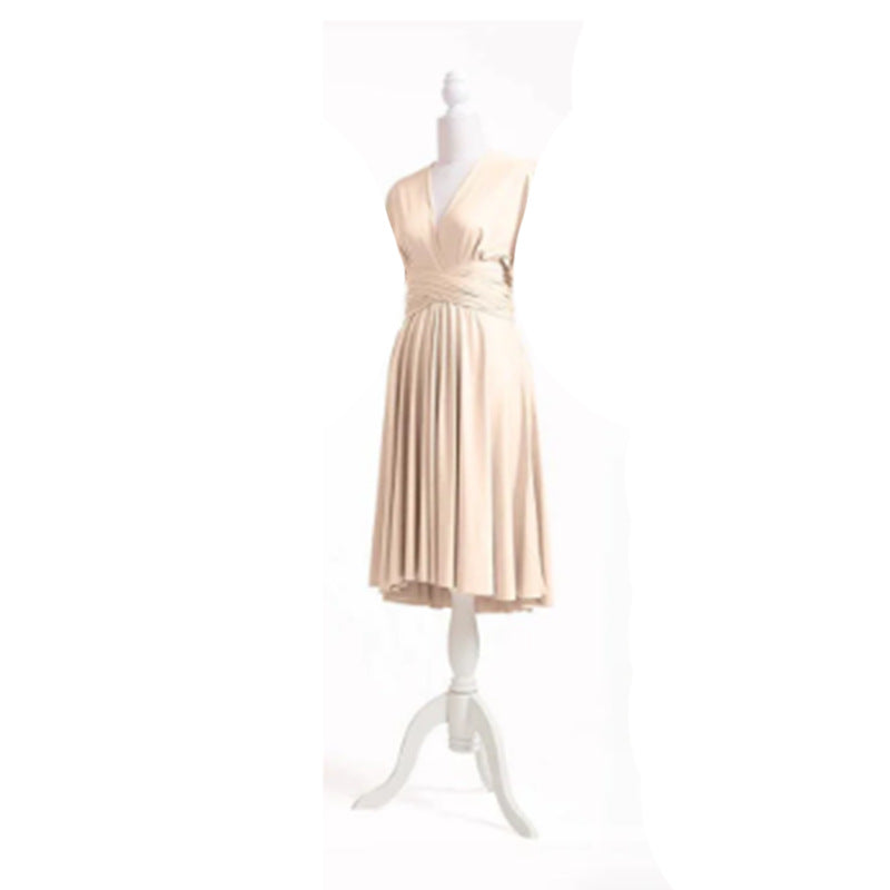 More Than Multiple Wear Rope Cross Backless Bandage One-piece Dress Long And Short