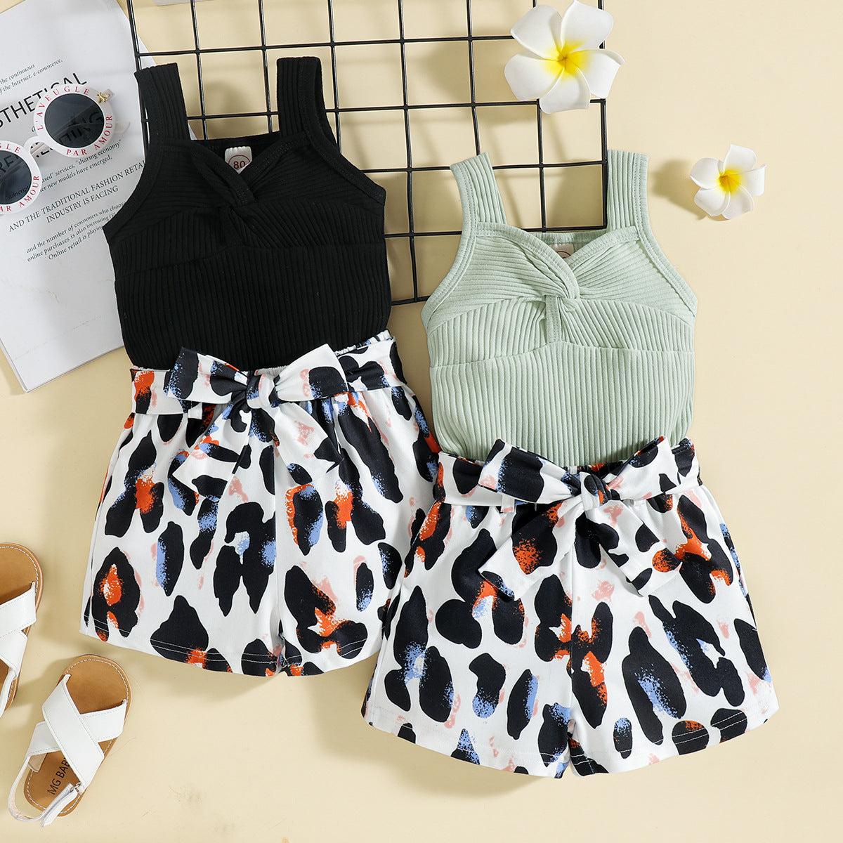 Summer New Baby Sling Bow Shorts Suit