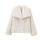 Cardigan à revers et manches longues en fausse fourrure pour femme, manteau court et ample