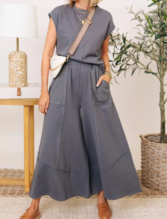 Sleeveless Colorblock Pocket Women's Suit