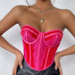 Low-cut Color Matching Wrapped Chest Lace Steel Ring Fishbone Top