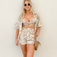 Women's Elegant Casual Fashion Short Sleeve Printed Shirt And Shorts Suit