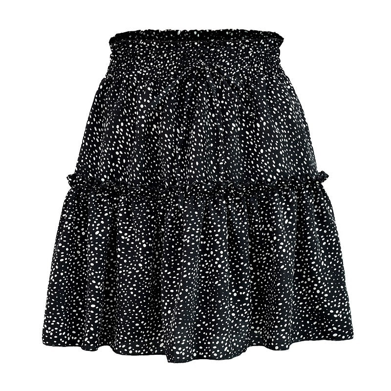 Printed pleated polka dot skirt