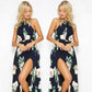 Robe longue sexy dos nu imprimée vintage